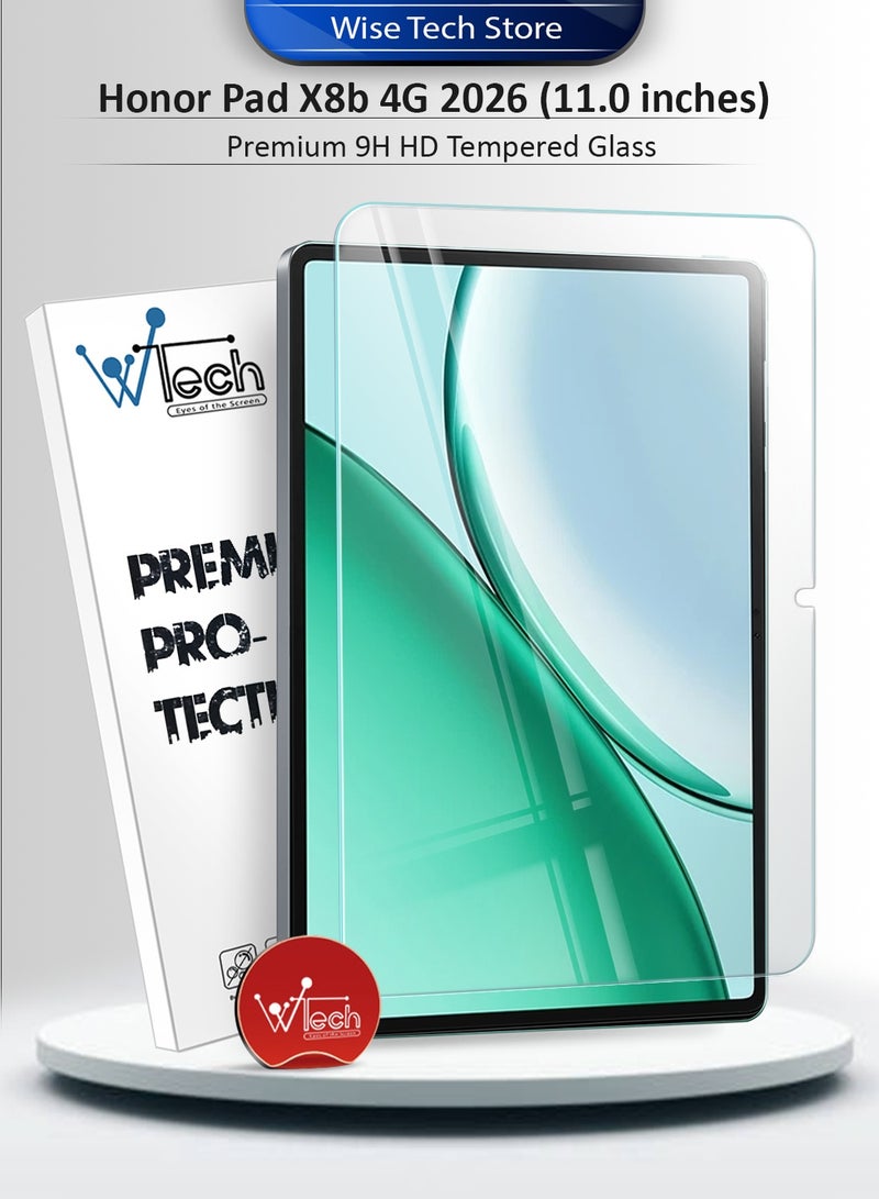Wtech Honor Pad X8b 4G 2026 (11.0 inches) WTech Premium Series Curved Edges 9H HD Full Cover Tempered Glass Tablet Screen Protector (TSGPCN) - Clear - Image 1